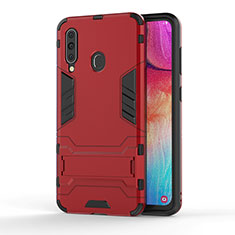Silicone Matte Finish and Plastic Back Cover Case with Stand KC1 for Samsung Galaxy A60 Red