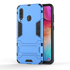 Silicone Matte Finish and Plastic Back Cover Case with Stand KC1 for Samsung Galaxy A60 Sky Blue