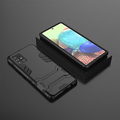 Silicone Matte Finish and Plastic Back Cover Case with Stand KC1 for Samsung Galaxy A71 5G Black