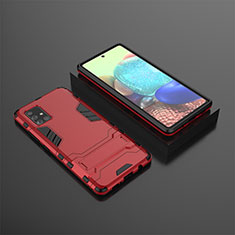 Silicone Matte Finish and Plastic Back Cover Case with Stand KC1 for Samsung Galaxy A71 5G Red