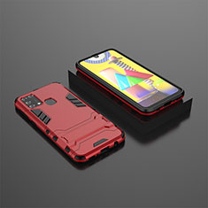 Silicone Matte Finish and Plastic Back Cover Case with Stand KC1 for Samsung Galaxy M21s Red