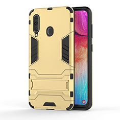 Silicone Matte Finish and Plastic Back Cover Case with Stand KC1 for Samsung Galaxy M40 Gold