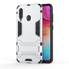 Silicone Matte Finish and Plastic Back Cover Case with Stand KC1 for Samsung Galaxy M40 White