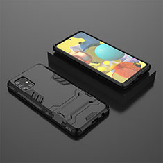 Silicone Matte Finish and Plastic Back Cover Case with Stand KC1 for Samsung Galaxy M40S Black