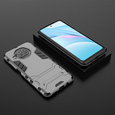 Silicone Matte Finish and Plastic Back Cover Case with Stand KC1 for Xiaomi Mi 10i 5G Gray