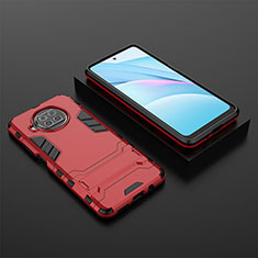 Silicone Matte Finish and Plastic Back Cover Case with Stand KC1 for Xiaomi Mi 10T Lite 5G Red