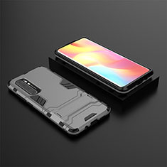 Silicone Matte Finish and Plastic Back Cover Case with Stand KC1 for Xiaomi Mi Note 10 Lite Gray