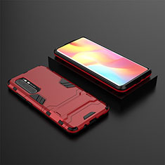 Silicone Matte Finish and Plastic Back Cover Case with Stand KC1 for Xiaomi Mi Note 10 Lite Red