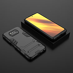 Silicone Matte Finish and Plastic Back Cover Case with Stand KC1 for Xiaomi Poco X3 NFC Black