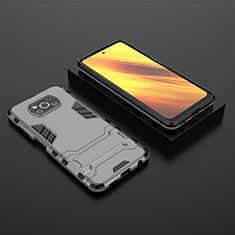 Silicone Matte Finish and Plastic Back Cover Case with Stand KC1 for Xiaomi Poco X3 NFC Gray