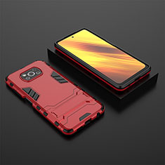 Silicone Matte Finish and Plastic Back Cover Case with Stand KC1 for Xiaomi Poco X3 Pro Red