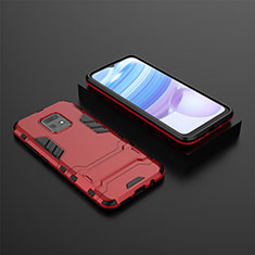 Silicone Matte Finish and Plastic Back Cover Case with Stand KC1 for Xiaomi Redmi 10X 5G Red