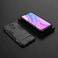 Silicone Matte Finish and Plastic Back Cover Case with Stand KC1 for Xiaomi Redmi 9 Black