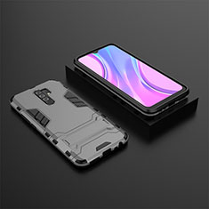 Silicone Matte Finish and Plastic Back Cover Case with Stand KC1 for Xiaomi Redmi 9 Gray