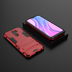 Silicone Matte Finish and Plastic Back Cover Case with Stand KC1 for Xiaomi Redmi 9 Prime India Red