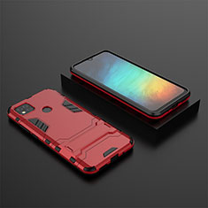 Silicone Matte Finish and Plastic Back Cover Case with Stand KC1 for Xiaomi Redmi 9C Red