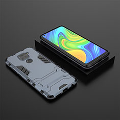 Silicone Matte Finish and Plastic Back Cover Case with Stand KC1 for Xiaomi Redmi Note 9 Blue
