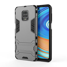 Silicone Matte Finish and Plastic Back Cover Case with Stand KC1 for Xiaomi Redmi Note 9 Pro Gray