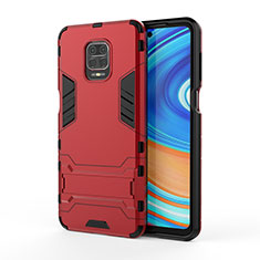 Silicone Matte Finish and Plastic Back Cover Case with Stand KC1 for Xiaomi Redmi Note 9 Pro Max Red