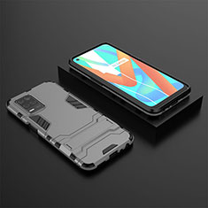 Silicone Matte Finish and Plastic Back Cover Case with Stand KC2 for Realme Q3 5G Gray