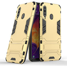 Silicone Matte Finish and Plastic Back Cover Case with Stand KC2 for Samsung Galaxy A60 Gold