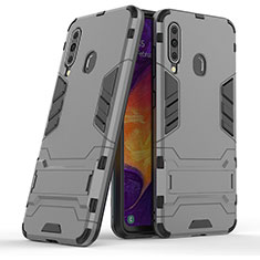 Silicone Matte Finish and Plastic Back Cover Case with Stand KC2 for Samsung Galaxy A60 Gray