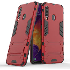 Silicone Matte Finish and Plastic Back Cover Case with Stand KC2 for Samsung Galaxy A60 Red