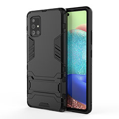 Silicone Matte Finish and Plastic Back Cover Case with Stand KC2 for Samsung Galaxy A71 5G Black