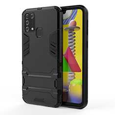 Silicone Matte Finish and Plastic Back Cover Case with Stand KC2 for Samsung Galaxy M21s Black