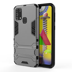 Silicone Matte Finish and Plastic Back Cover Case with Stand KC2 for Samsung Galaxy M21s Gray