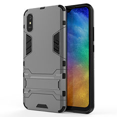 Silicone Matte Finish and Plastic Back Cover Case with Stand KC2 for Xiaomi Redmi 9AT Gray