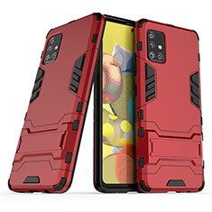 Silicone Matte Finish and Plastic Back Cover Case with Stand KC3 for Samsung Galaxy A51 5G Red