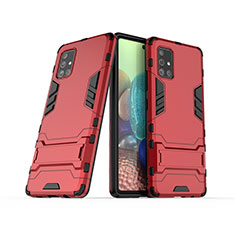 Silicone Matte Finish and Plastic Back Cover Case with Stand KC3 for Samsung Galaxy A71 5G Red