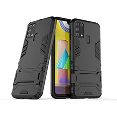 Silicone Matte Finish and Plastic Back Cover Case with Stand KC3 for Samsung Galaxy M21s Black