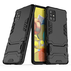 Silicone Matte Finish and Plastic Back Cover Case with Stand KC3 for Samsung Galaxy M40S Black