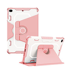 Silicone Matte Finish and Plastic Back Cover Case with Stand L04 for Apple iPad Mini 5 (2019) Pink