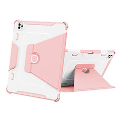 Silicone Matte Finish and Plastic Back Cover Case with Stand L05 for Apple iPad Pro 12.9 (2020) Pink