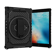 Silicone Matte Finish and Plastic Back Cover Case with Stand L07 for Apple New iPad 9.7 (2018) Black