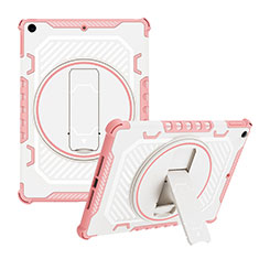 Silicone Matte Finish and Plastic Back Cover Case with Stand L08 for Apple iPad 10.2 (2020) Rose Gold