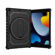 Silicone Matte Finish and Plastic Back Cover Case with Stand L09 for Apple iPad 10.2 (2020) Black