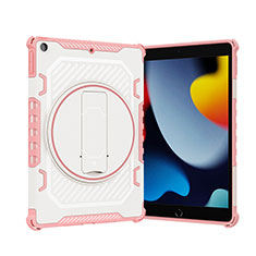 Silicone Matte Finish and Plastic Back Cover Case with Stand L09 for Apple iPad 10.2 (2020) Rose Gold