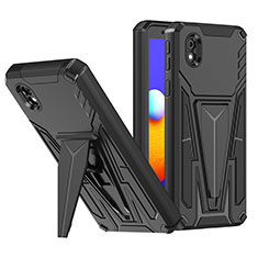 Silicone Matte Finish and Plastic Back Cover Case with Stand MQ1 for Samsung Galaxy A01 Core Black