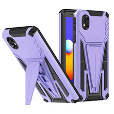 Silicone Matte Finish and Plastic Back Cover Case with Stand MQ1 for Samsung Galaxy A01 Core Purple