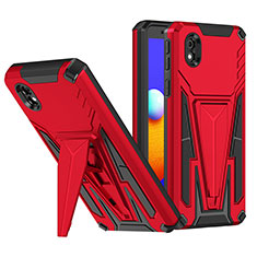 Silicone Matte Finish and Plastic Back Cover Case with Stand MQ1 for Samsung Galaxy A01 Core Red