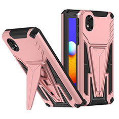 Silicone Matte Finish and Plastic Back Cover Case with Stand MQ1 for Samsung Galaxy A01 Core Rose Gold