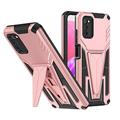 Silicone Matte Finish and Plastic Back Cover Case with Stand MQ1 for Samsung Galaxy A02s Rose Gold