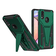 Silicone Matte Finish and Plastic Back Cover Case with Stand MQ1 for Samsung Galaxy A10s Green