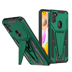 Silicone Matte Finish and Plastic Back Cover Case with Stand MQ1 for Samsung Galaxy A11 Green