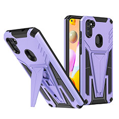 Silicone Matte Finish and Plastic Back Cover Case with Stand MQ1 for Samsung Galaxy A11 Purple