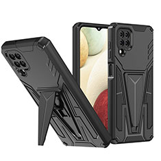 Silicone Matte Finish and Plastic Back Cover Case with Stand MQ1 for Samsung Galaxy A12 Nacho Black